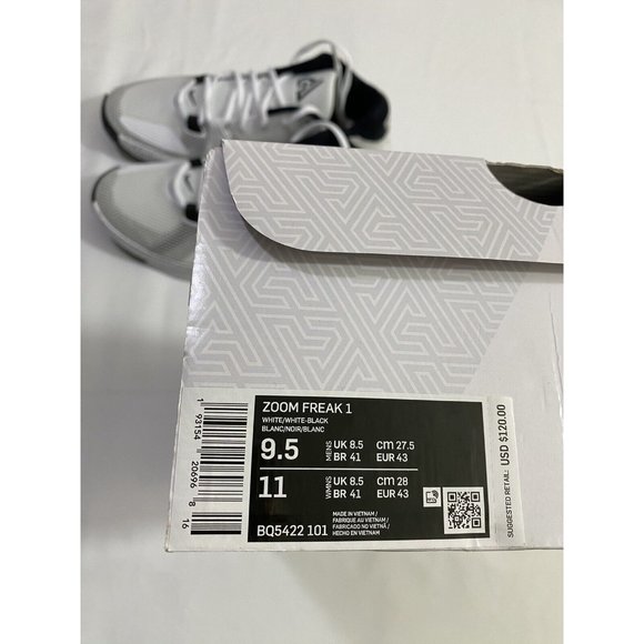 New Mens Size 9.5 White Black Nike Zoom Freak 1 Basketball Shoes BQ5422 101
